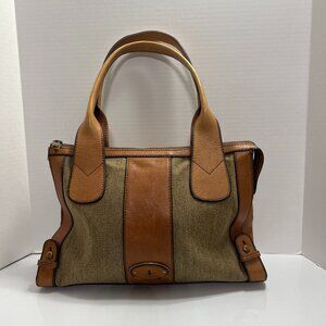 🌟 Vintage Fossil Leather & Canvas Satchel 🌟
